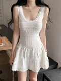 U-Neck Hollow Textured A-Line Flare Skater Dress