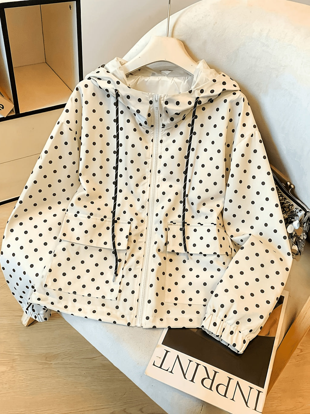 Women Polka Dot Hooded Jacket