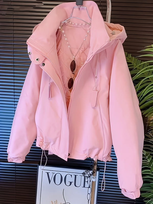 Women Pink Hooded Quilted Lined Jacket