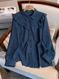Women Ruffled Collar Long Sleeve Shirt