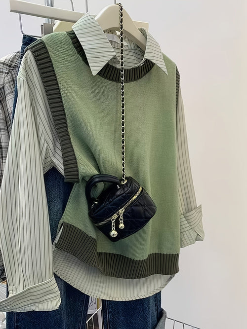 Women 2 In 1 Fake Two Piece Knit Top