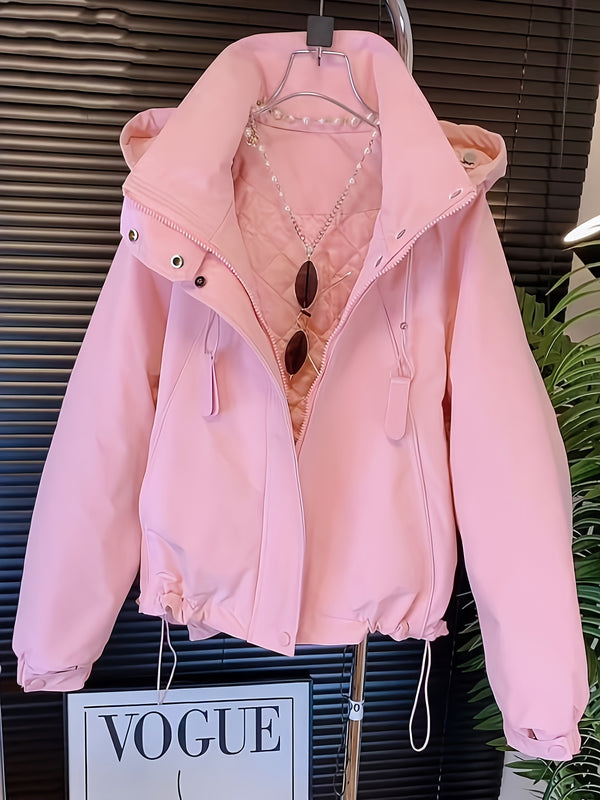 Women Pink Hooded Quilted Lined Jacket
