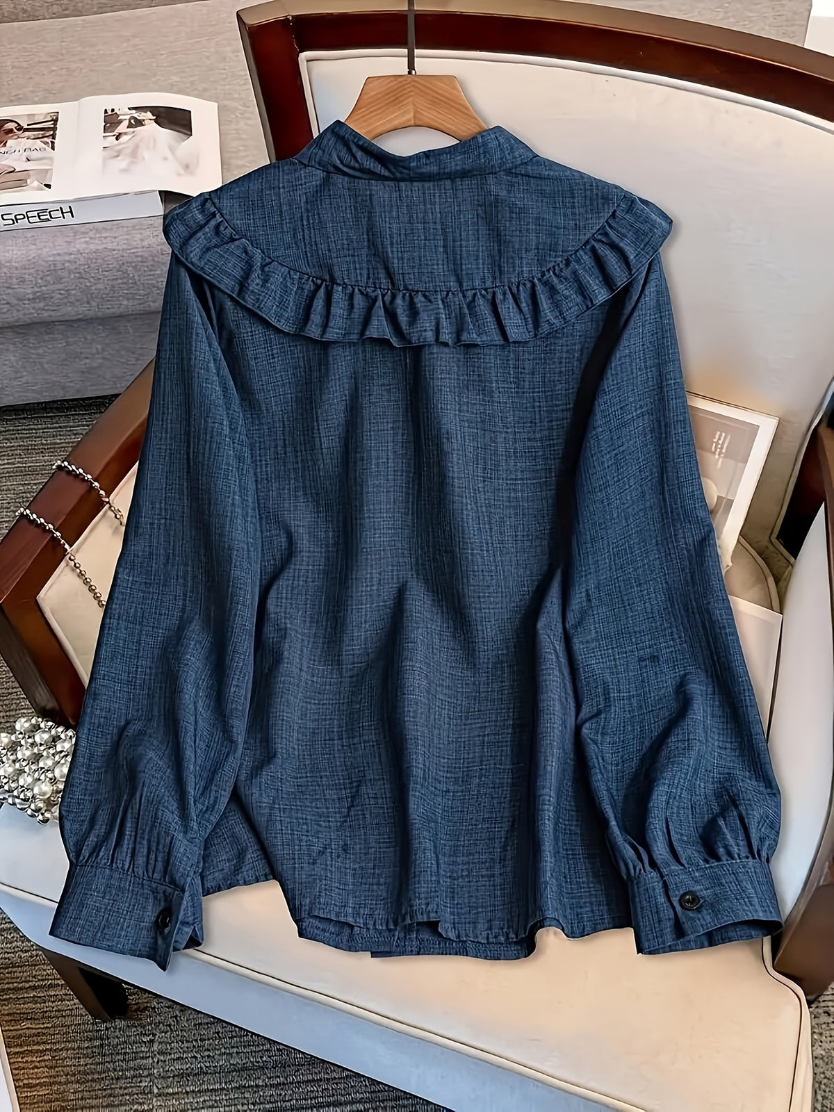 Women Ruffled Collar Long Sleeve Shirt