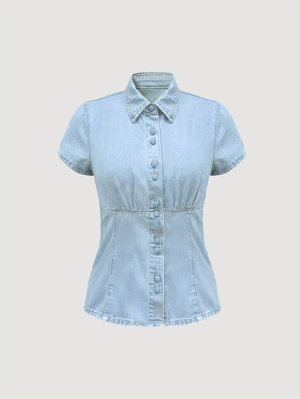 Women Short Sleeve Denim Shirt