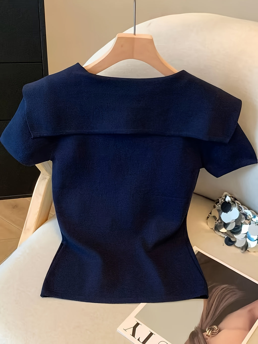 Women Sailor Collar Knit Top