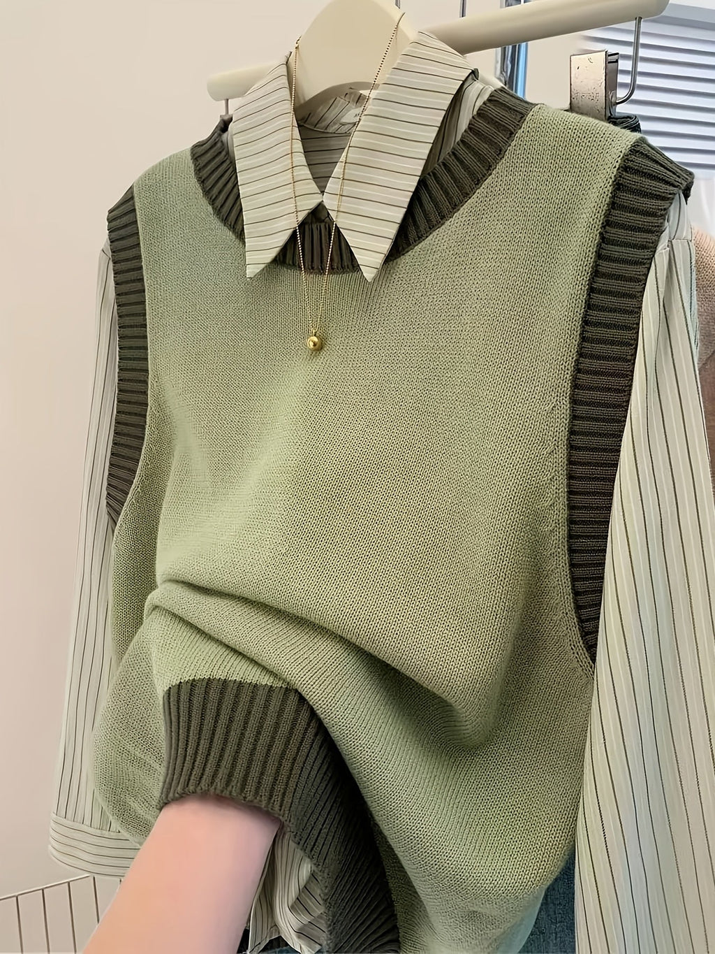 Women 2 In 1 Fake Two Piece Knit Top