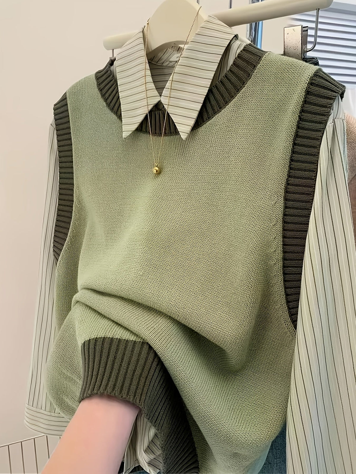 Women 2 In 1 Fake Two Piece Knit Top