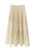 Women White Eyelet Lace Midi Skirt