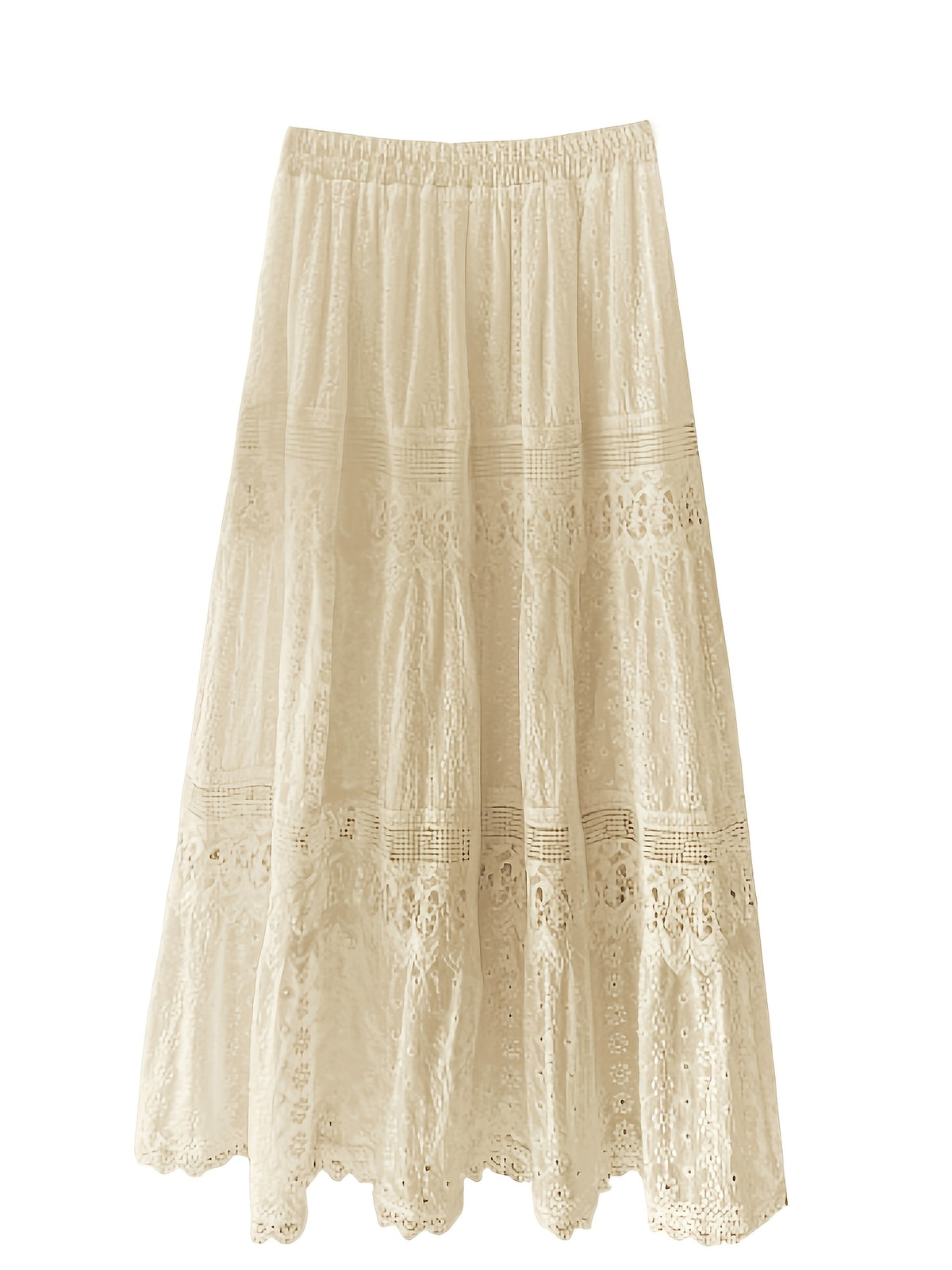 Women White Eyelet Lace Midi Skirt