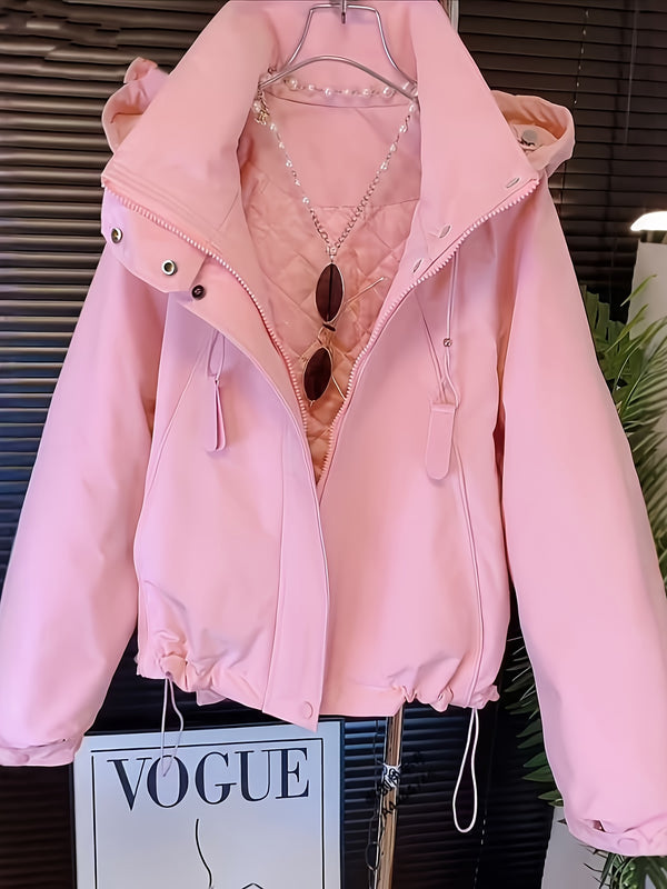 Women Pink Hooded Quilted Lined Jacket