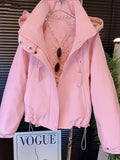 Women Pink Hooded Quilted Lined Jacket