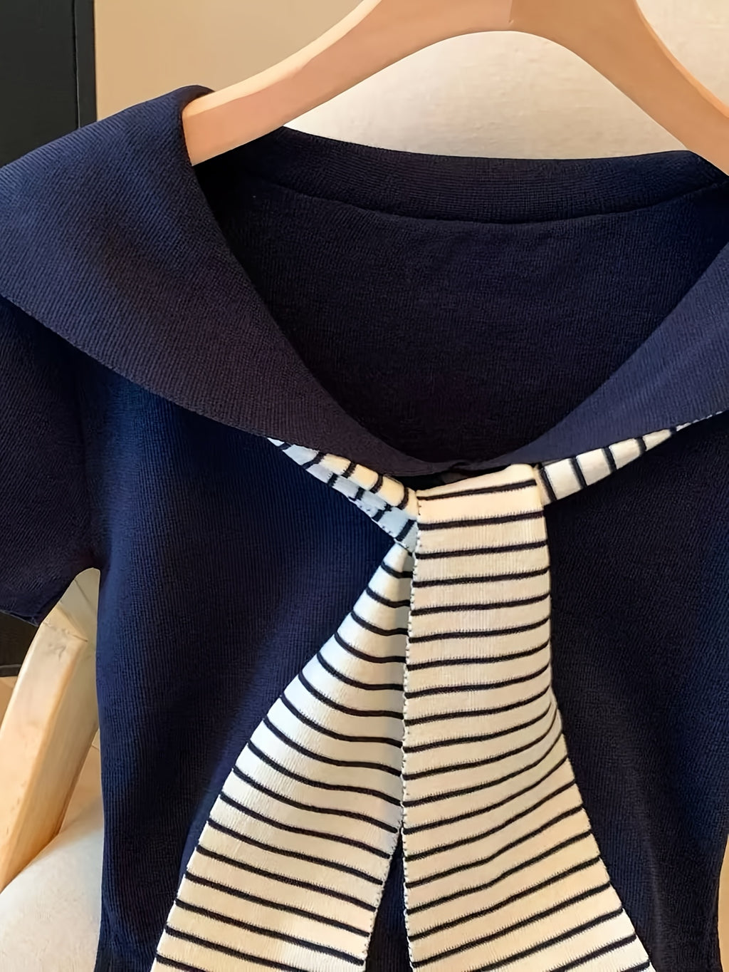 Women Sailor Collar Knit Top
