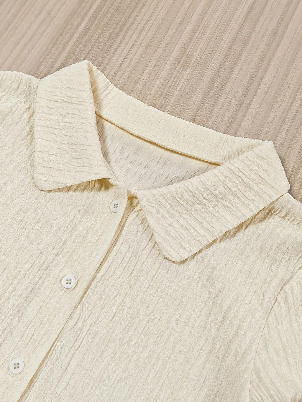 Women Peter Pan Collar Crinkle Short Sleeve Shirt