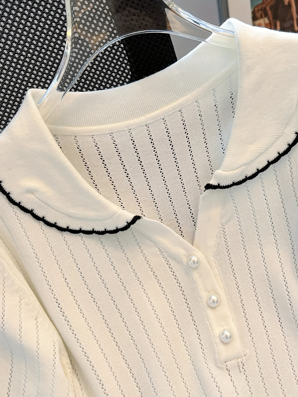 Women Peter Pan Collar Short Sleeve Knit Top