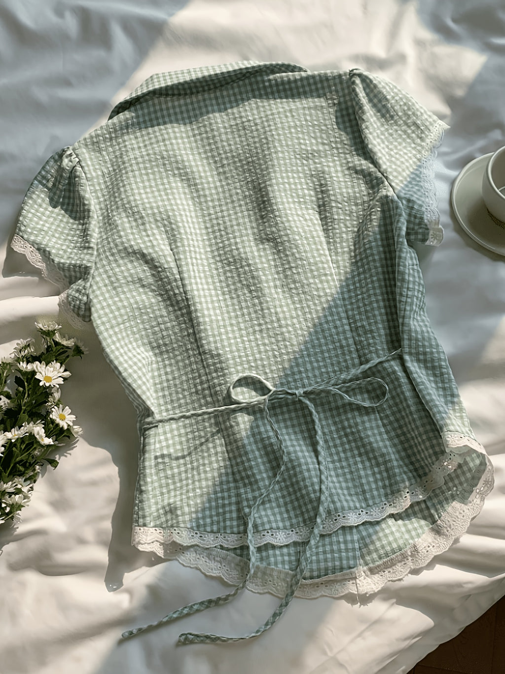 Lapel Short Sleeve Shirt Eyelet Ruffle Shorts Set