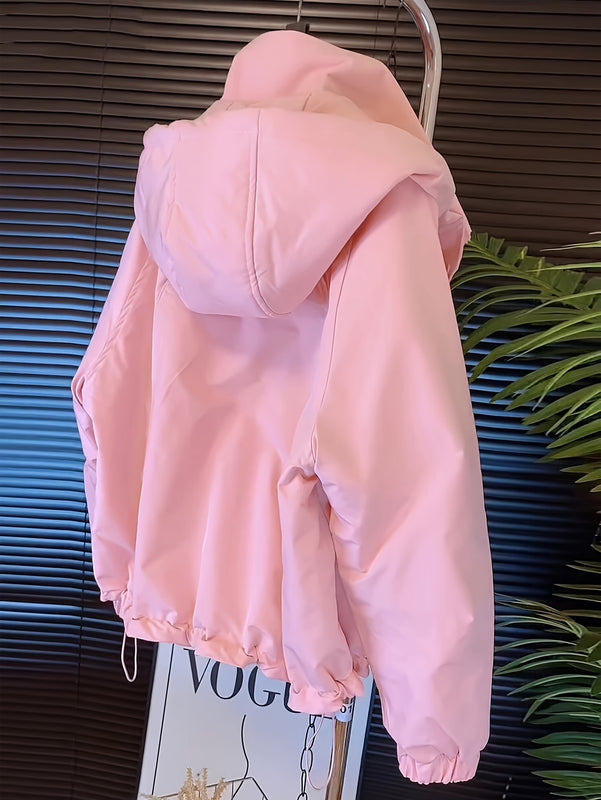 Women Pink Hooded Quilted Lined Jacket