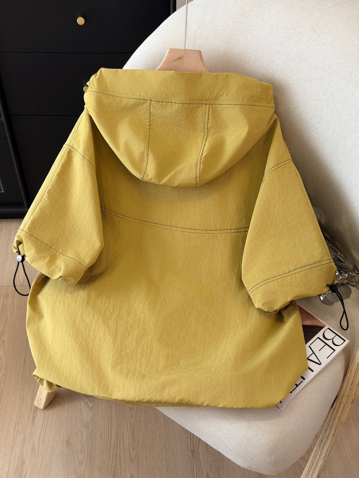 Women Half Zip Hooded Short Sleeve Top