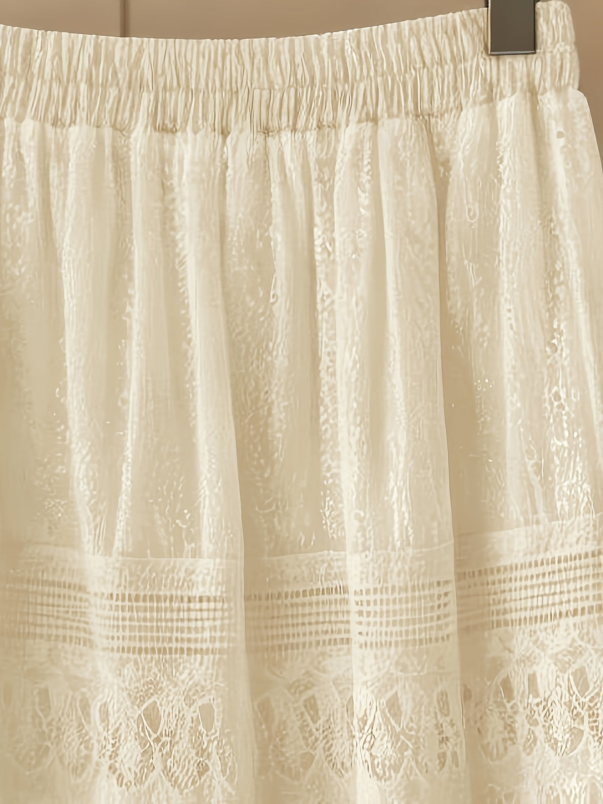 Women White Eyelet Lace Midi Skirt