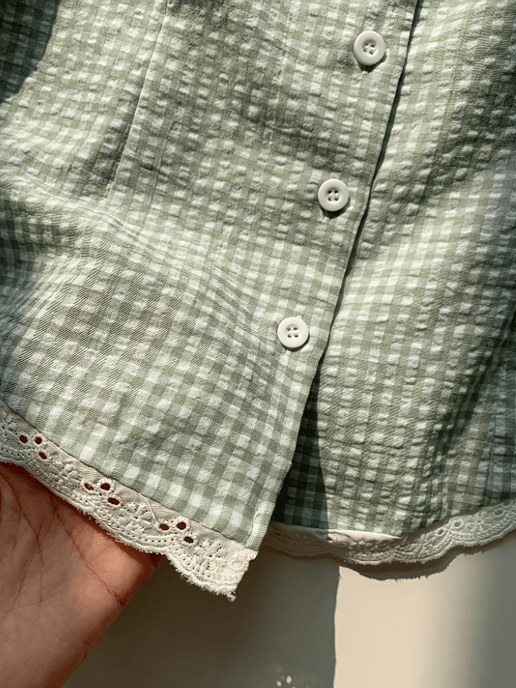 Lapel Short Sleeve Shirt Eyelet Ruffle Shorts Set