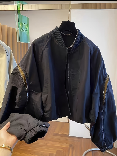 Color Block Zipper Sleeve Stand Collar Outerwear