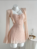 Halter Tie Mini Dress Flare Long Sleeve Ruffle Cover Up Set