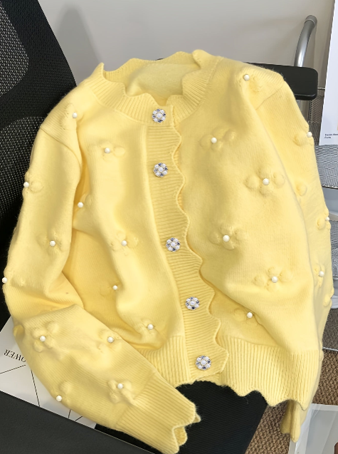 Women Yellow Knit Cardigan